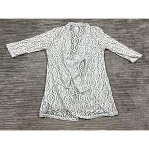 Catalina Swim Cover Up Women M White Eyelet Lace Tie Front Cardigan CTL15903